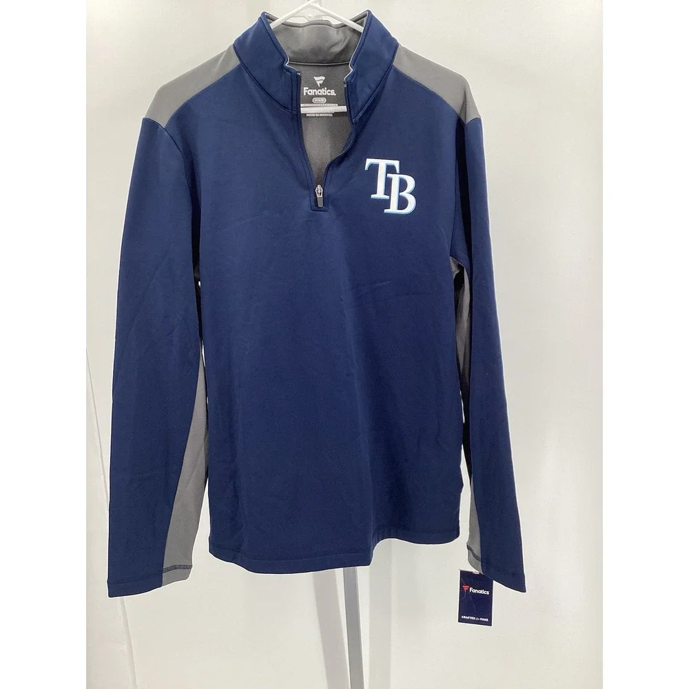 NWT Mens Fanatics Tampa‎ Bay Rays long sleeved 1/4 zip performance pullover Blue
